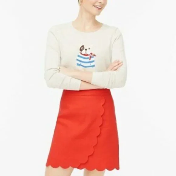 ✨🎀J.Crew Factory Scalloped A-Line Skirt | Coral Red‎ | NEW WITH TAG✨🎀 - Picture 2 of 2